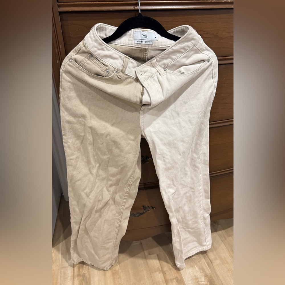 Twik Two Tone Straight Leg Pants Lightweight Cotton